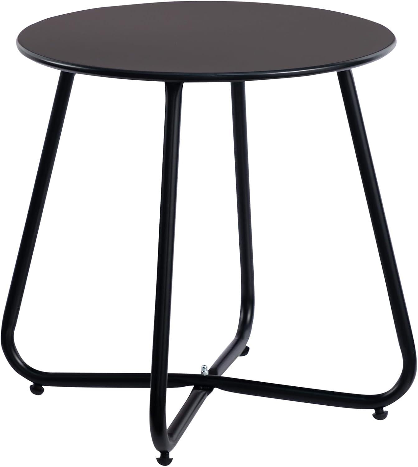 HollyHOME Balkontisch Klein Gartentisch Rund Metall Wetterfest Schwarz