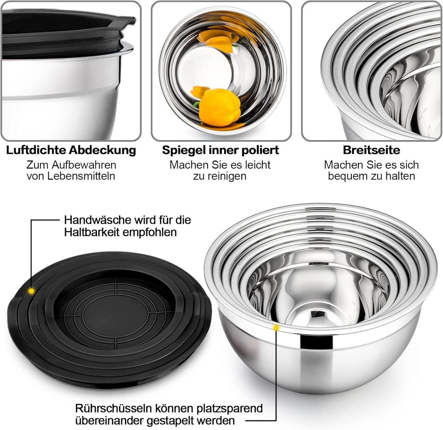 HaWare Edelstahl Rührschüssel Set mit 5 Schüsseln