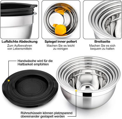 HaWare Edelstahl Rührschüssel Set mit 5 Schüsseln