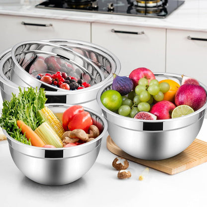 Rührschüssel 5er Set Edelstahl Salatschüssel Luftdichtem Deckel