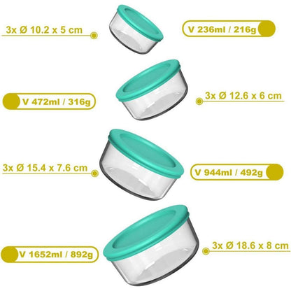 Vorratsdosen Glas rund Deckel Salatschüssel 12er-Set