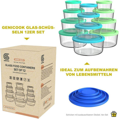 Vorratsdosen Glas rund Deckel Salatschüssel 12er-Set