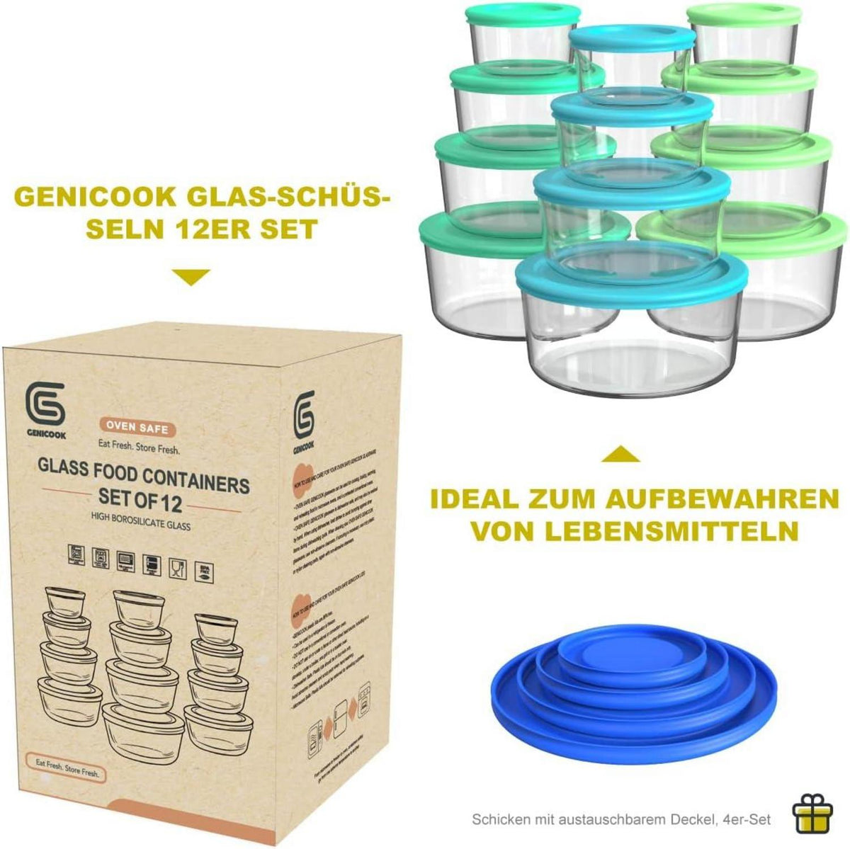 Vorratsdosen Glas Salatschüssel mit Deckel 12er-Set