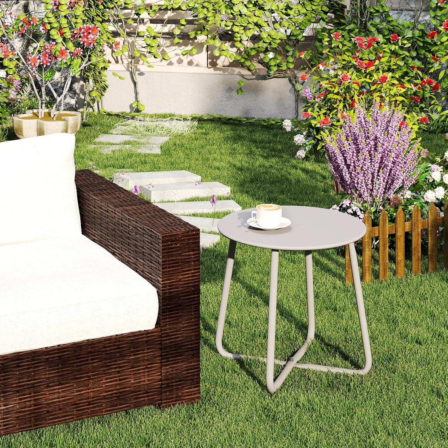 Beistelltisch Outdoor Gartentisch Balkontisch Runder Patio Metalltisch Terrasse Grau