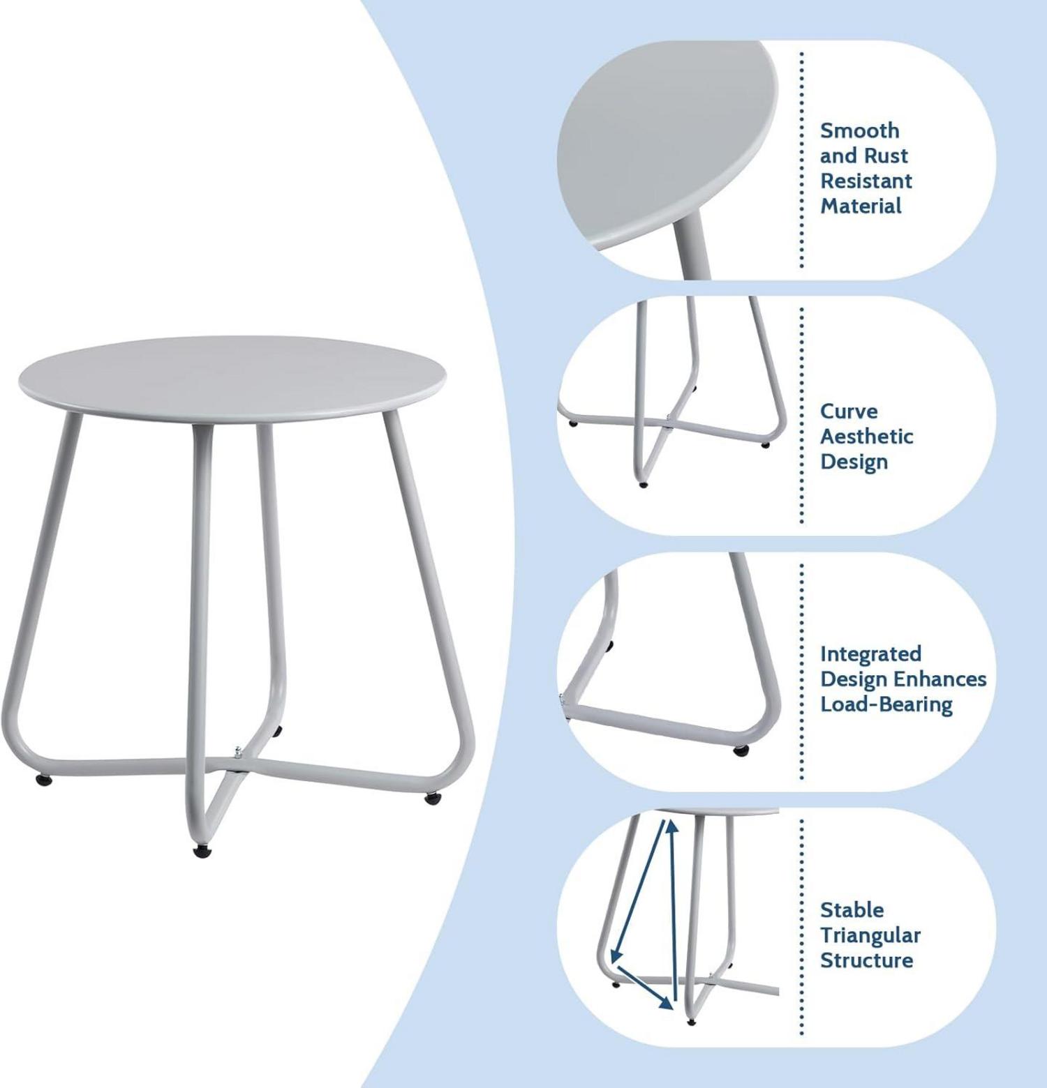 Beistelltisch Outdoor Gartentisch Balkon Tisch Rund Grau
