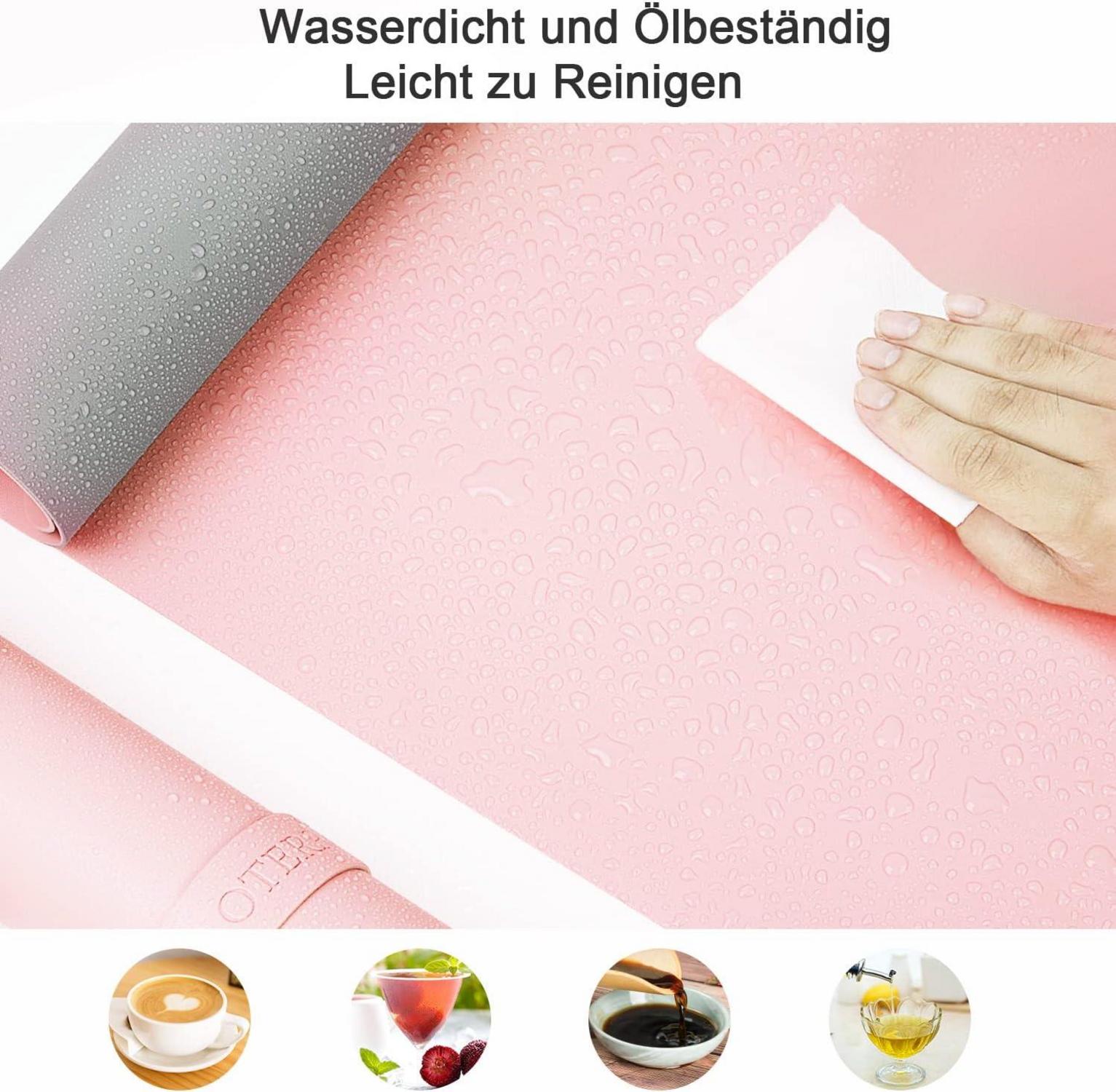 Oterri Schreibtischunterlage 90x43cm Rosa+Grau Wasserdicht Doppelseitig Nutzbar