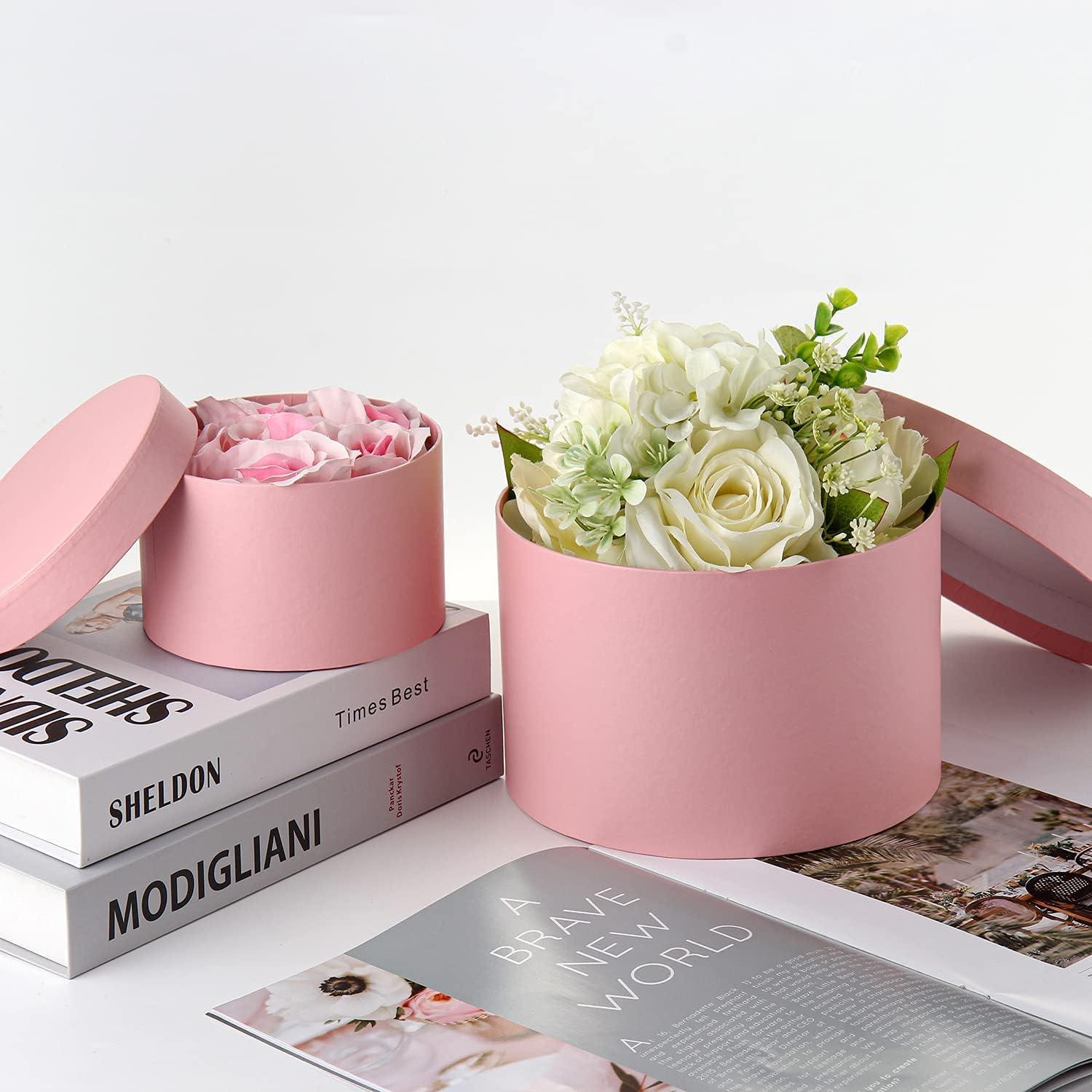 4er Set Geschenkboxen Rund mit Deckel, Rosa - Karton Ordnungsboxen für Geburtstag, Muttertag