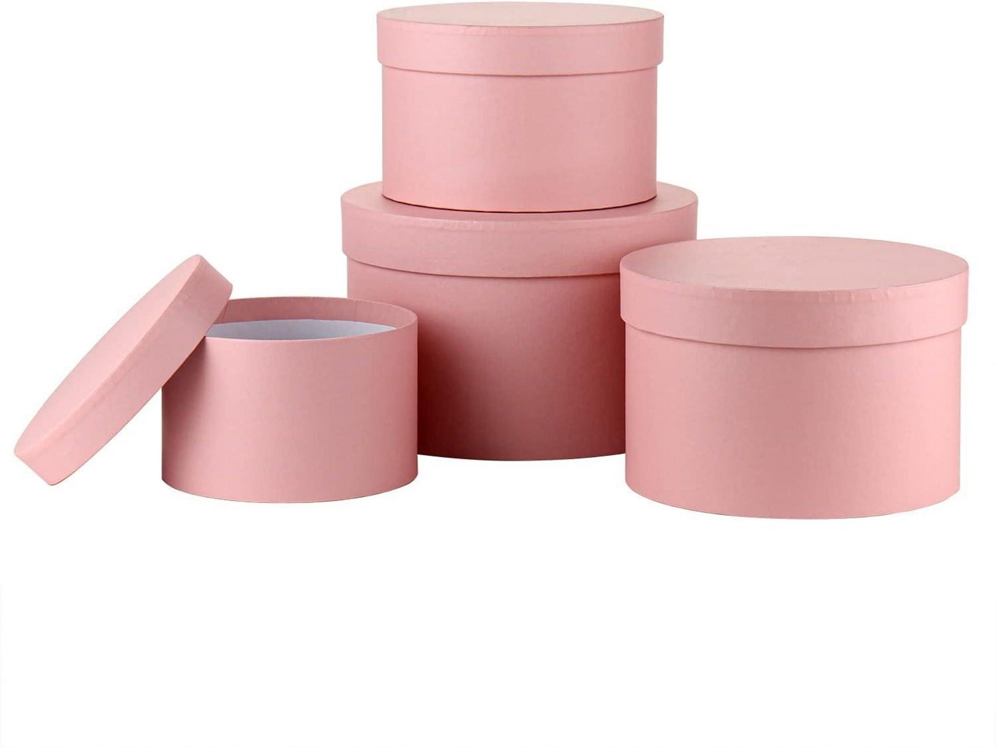 4er Set Rosa Geschenkboxen mit Deckel - Runde Karton Ordnungsboxen