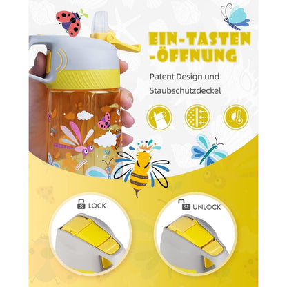 Kinder Trinkflasche mit Strohhalm 450ml aus Tritan - BPA