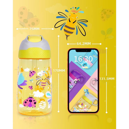 Kinder Trinkflasche mit Strohhalm 450ml aus Tritan - BPA