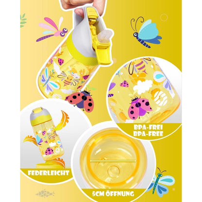 Kinder Trinkflasche mit Strohhalm 450ml aus Tritan - BPA