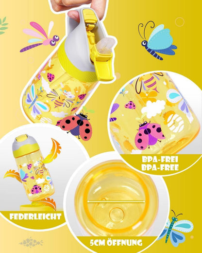 Kinder Trinkflasche 450ml mit Strohhalm aus Tritan - BPA frei - Gelb