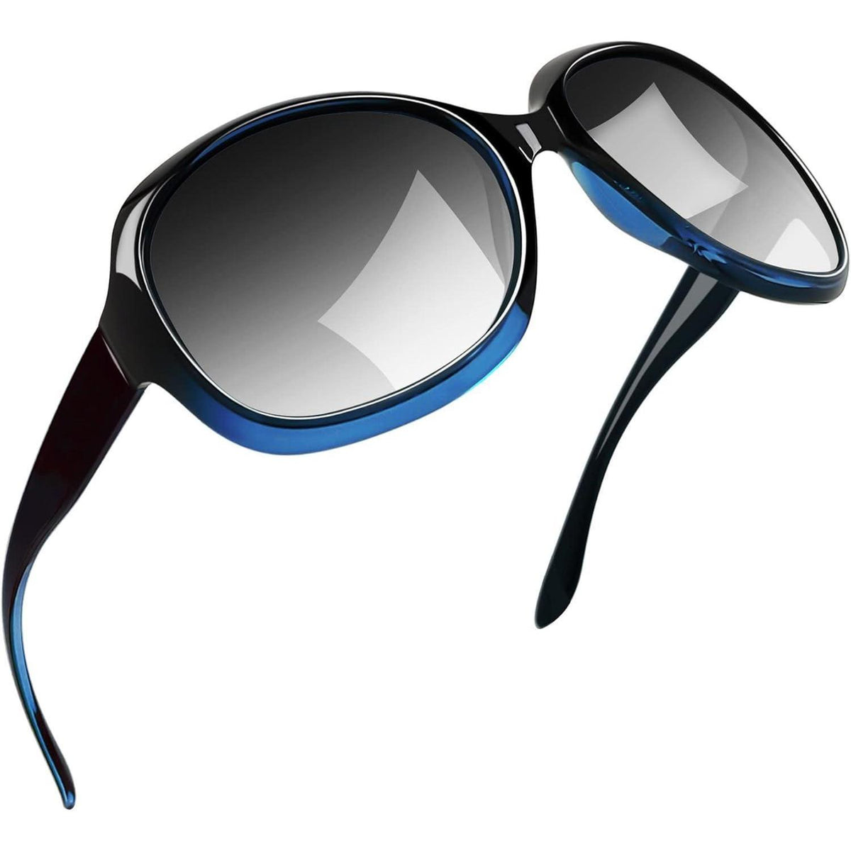 Übergroße Damen Sonnenbrille polarisiert UV400 Schutz Blau/Hellgrau