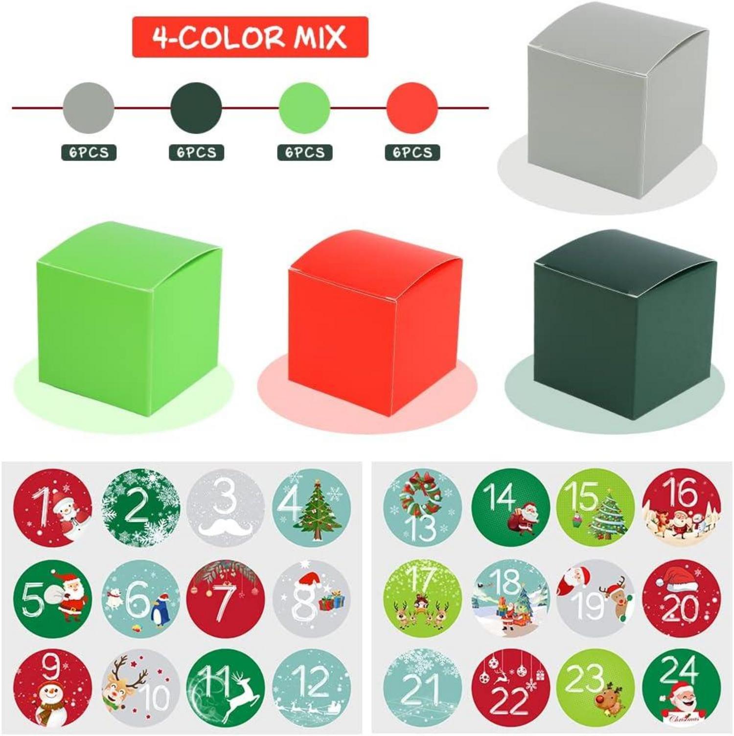 DIY Adventskalender Kisten Set 24 Schachteln Rot Grün Grau