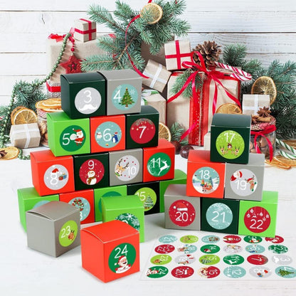 Adventskalender zum Befüllen 24 DIY Kisten Set Kinder Rot Grün Grau