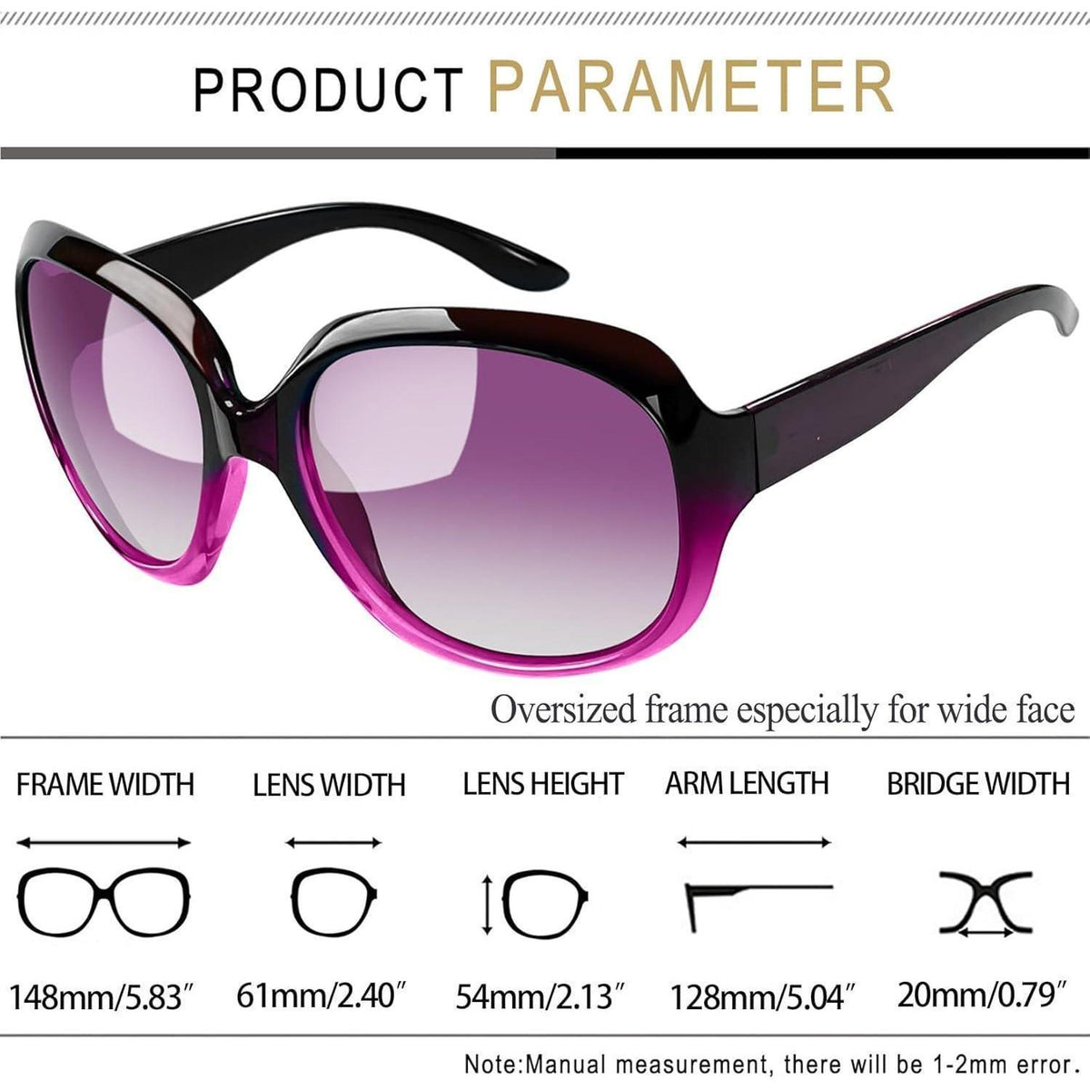 Übergroße Damen Sonnenbrille polarisiert UV400 Lila