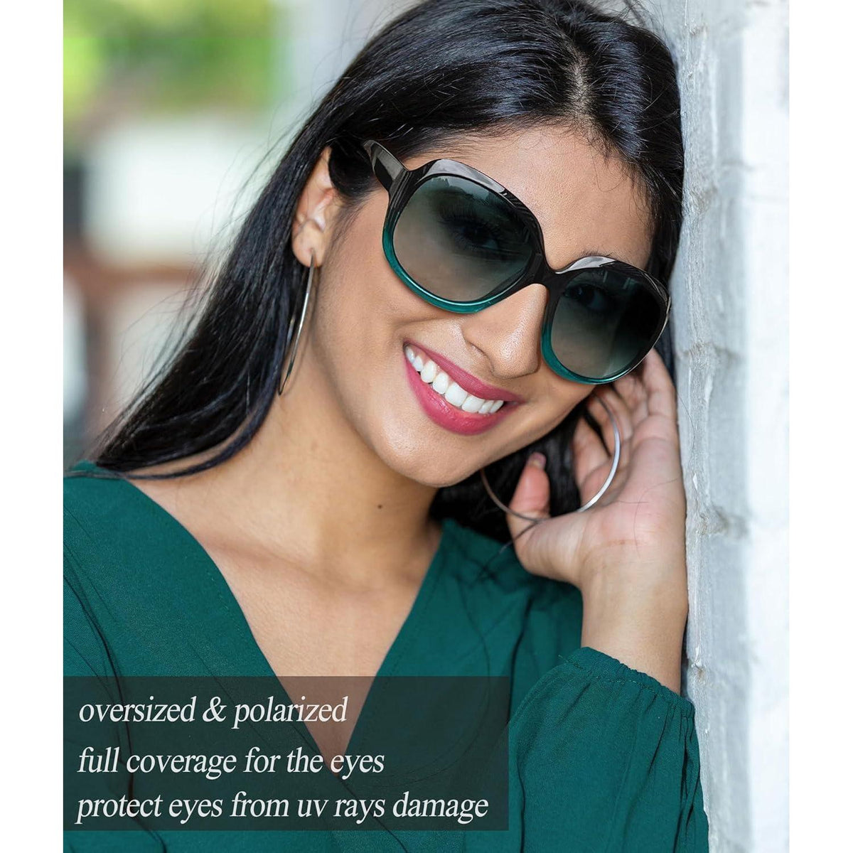 Übergroße Damen Sonnenbrille polarisiert UV400 Schutz Grün