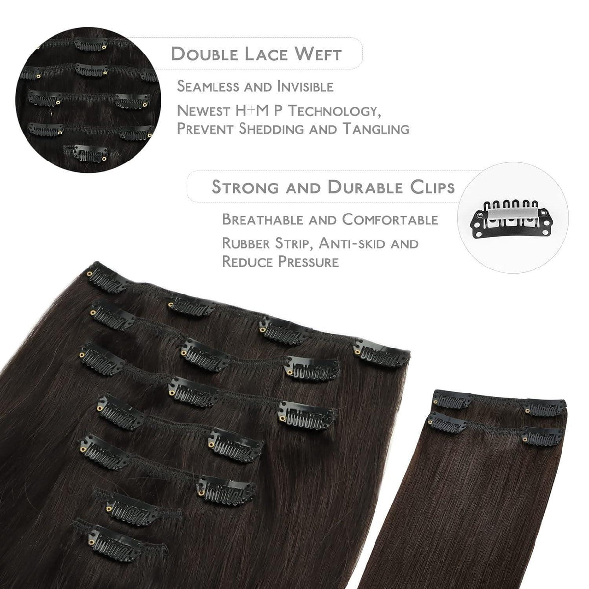 Echthaar Clip Ins Dunkelbraun 45cm - 150g