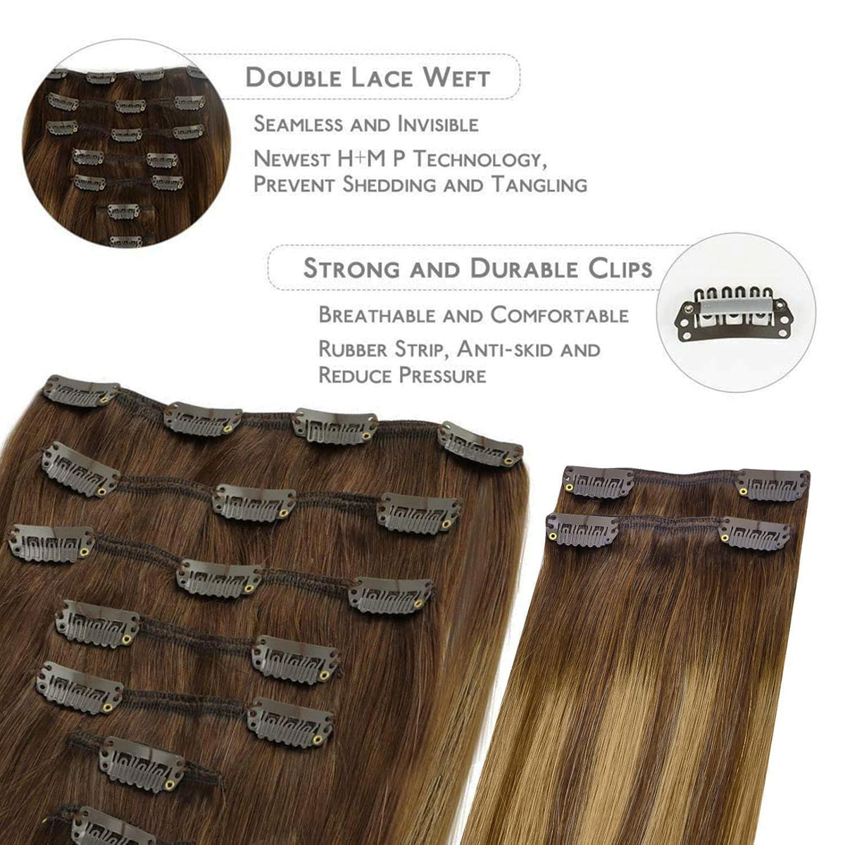 Clip In Echthaar Extensions Balayage Schoko-Karamell 60cm
