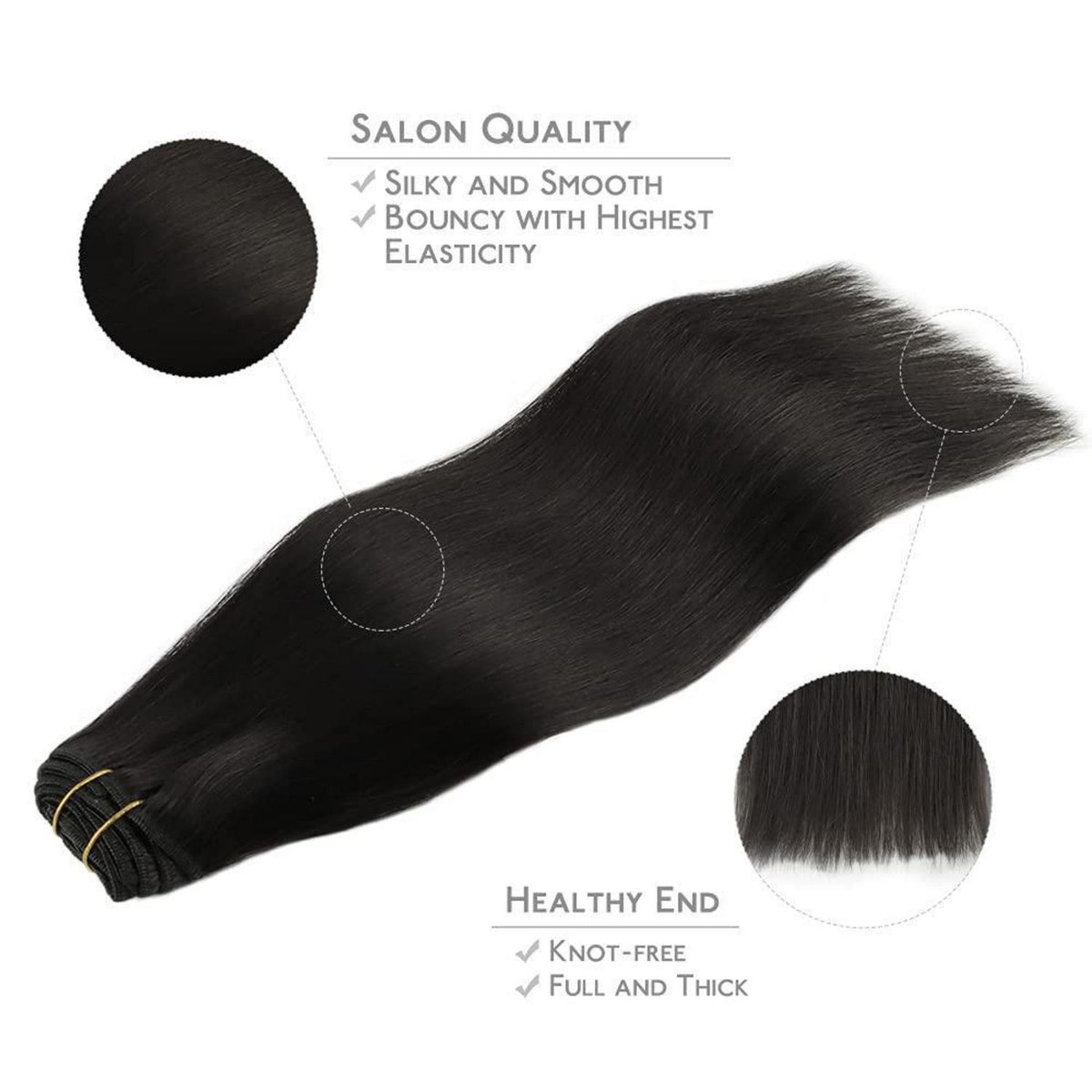Clip-in Haarverlängerungen Echthaar 150g 50cm Schwarz