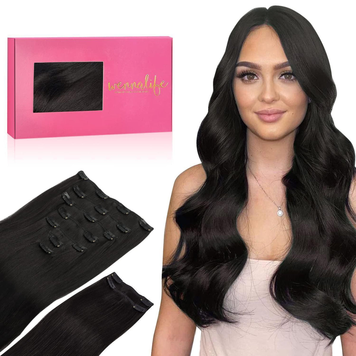 Echthaar Clip-Ins Schwarz 40cm - 150g Remy Haarverlängerung