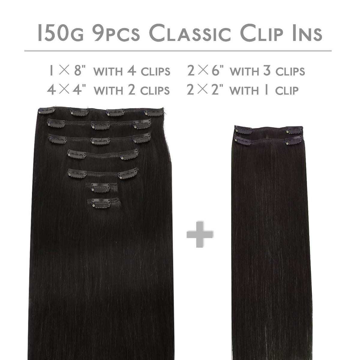 Echthaar Clip-Ins Schwarz 40cm - 150g Remy Haarverlängerung