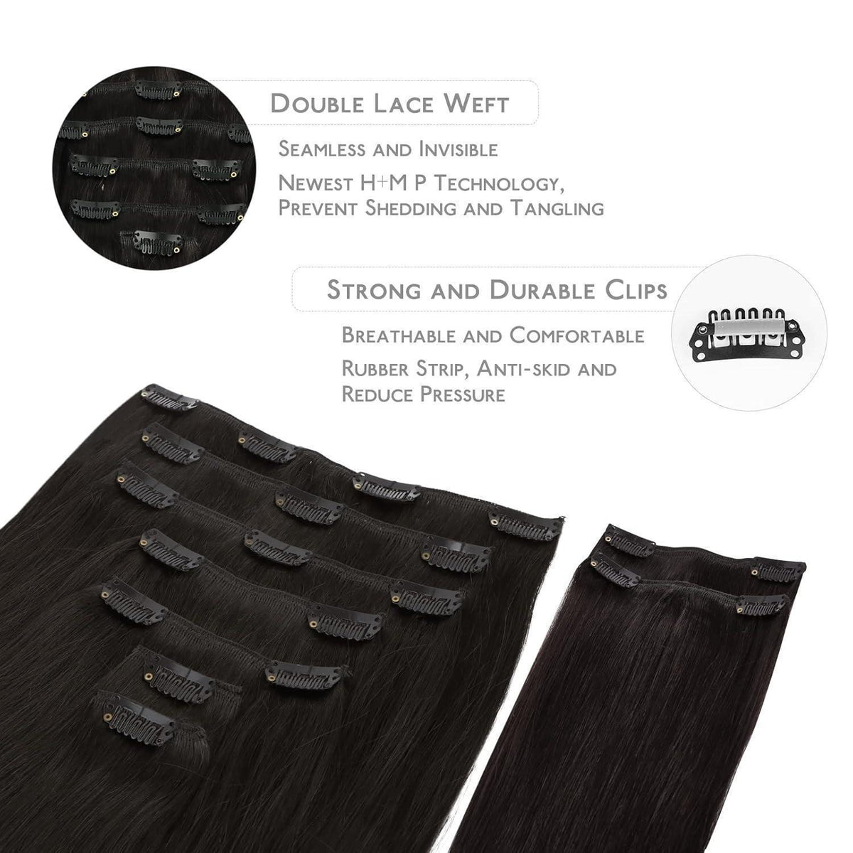 Echthaar Clip-Ins Schwarz 40cm - 150g Remy Haarverlängerung