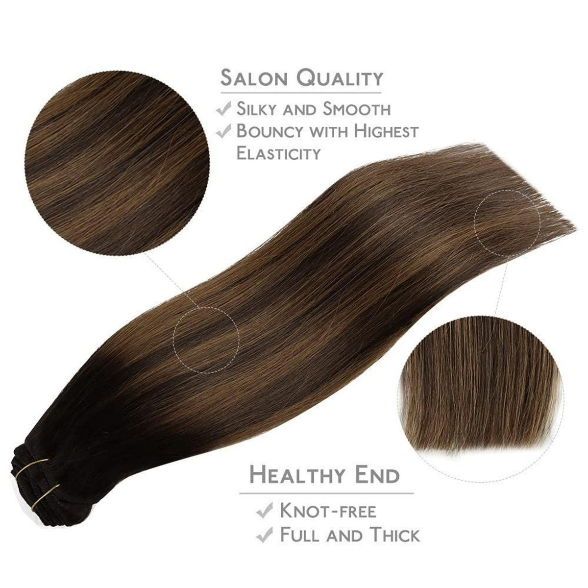 Clip-In Haarverlängerung Echthaar Dunkelbraun-Kastanienbraun 60cm