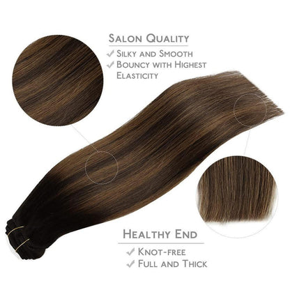 Clip-In Haarverlängerung Echthaar Dunkelbraun-Kastanienbraun 60cm