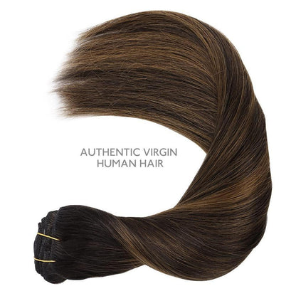 Clip-In Haarverlängerung Echthaar Dunkelbraun-Kastanienbraun 60cm