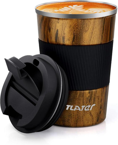 Edelstahl Kaffeebecher to go Isolierbecher 380ml Holzoptik