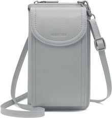 Handytasche Damen Umhängetasche RFID Leder Viele Fächer Crossbody Grau