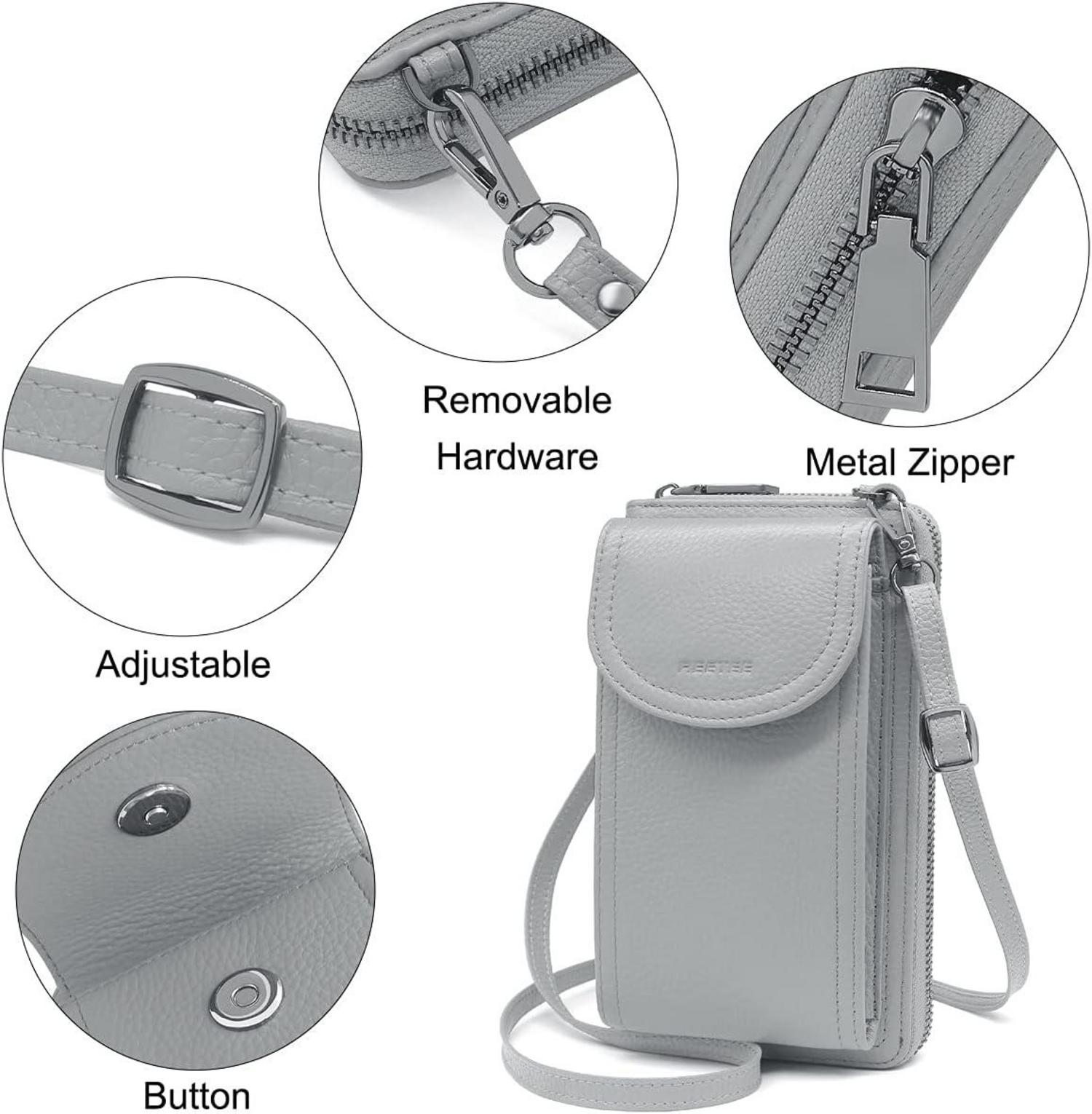 Handytasche Damen Leder Umhängetasche RFID Schutz Crossbody Grau