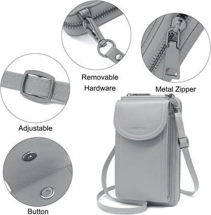 Handytasche Damen Leder Umhängetasche RFID Schutz Crossbody Grau