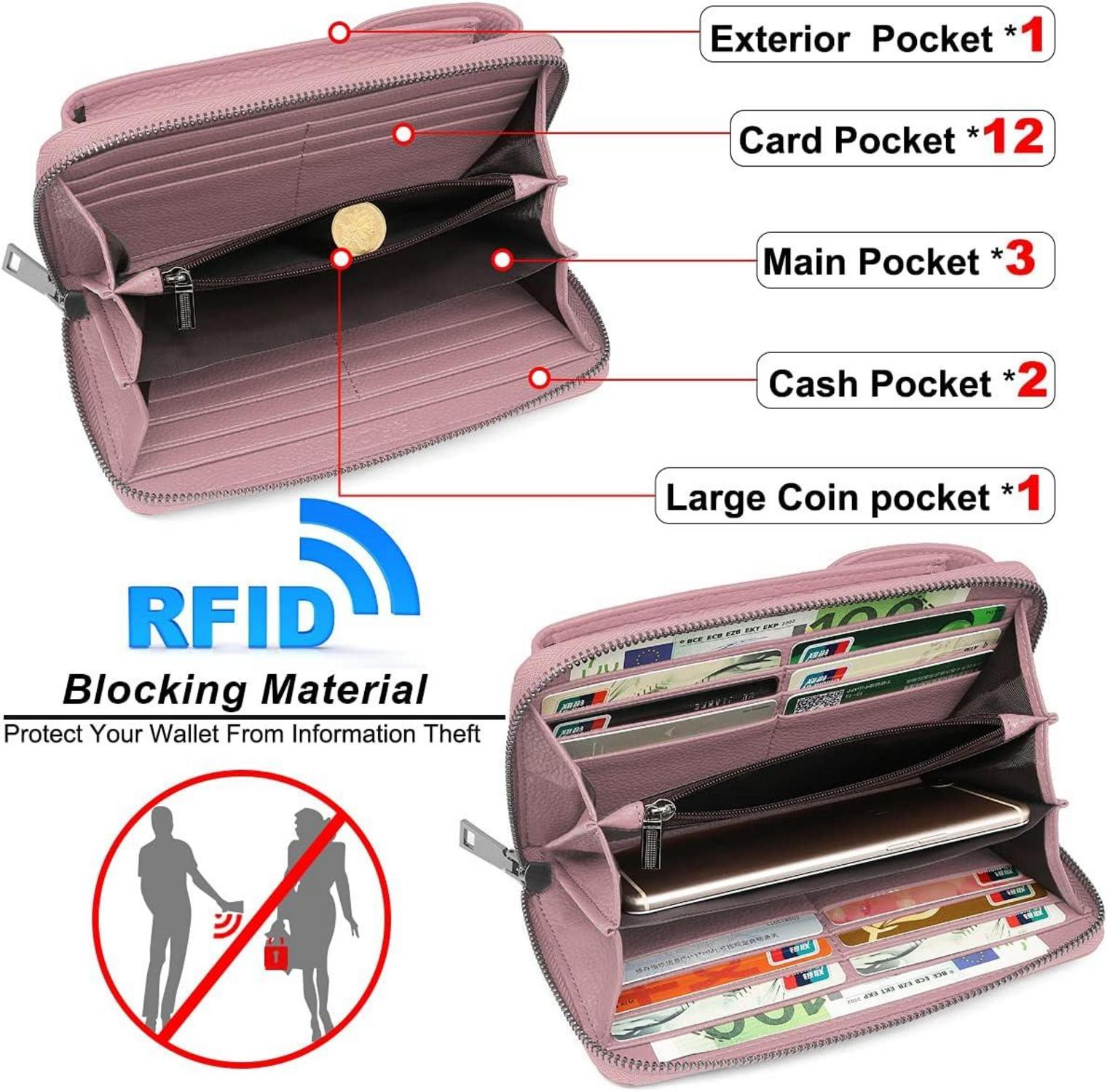 Damen Handytasche RFID Schutz Umhängetasche Leder 12 Fächer