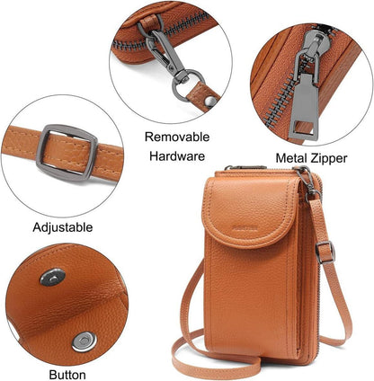 Handytasche Damen Leder Umhängetasche RFID Schutz Crossbody Geldbörse Braun