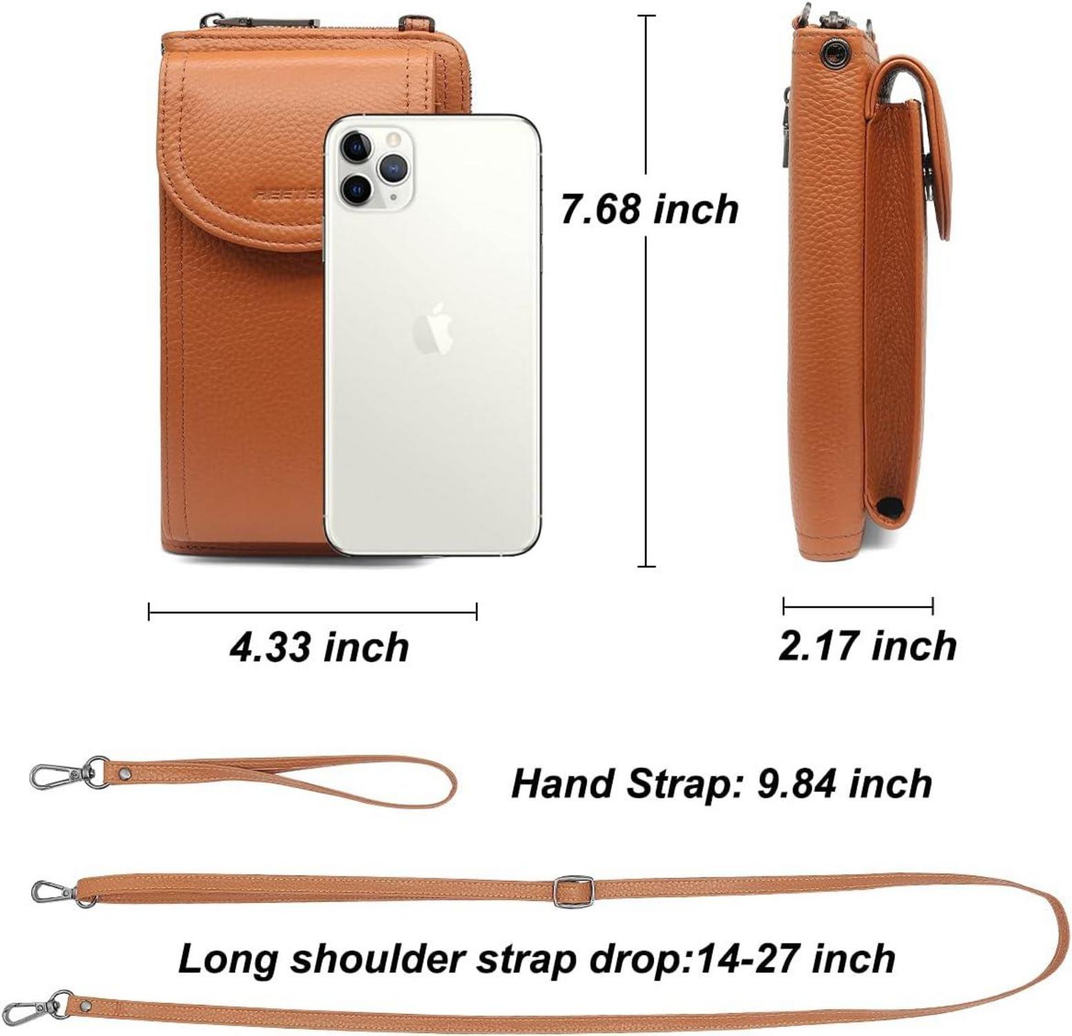 REETEE RFID Damen Handytasche Umhängetasche Leder 12 Kartenfächer Braun
