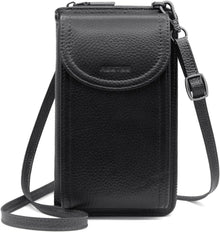 Handytasche Damen RFID Leder Umhängetasche Schwarz 12 Kartenfächer