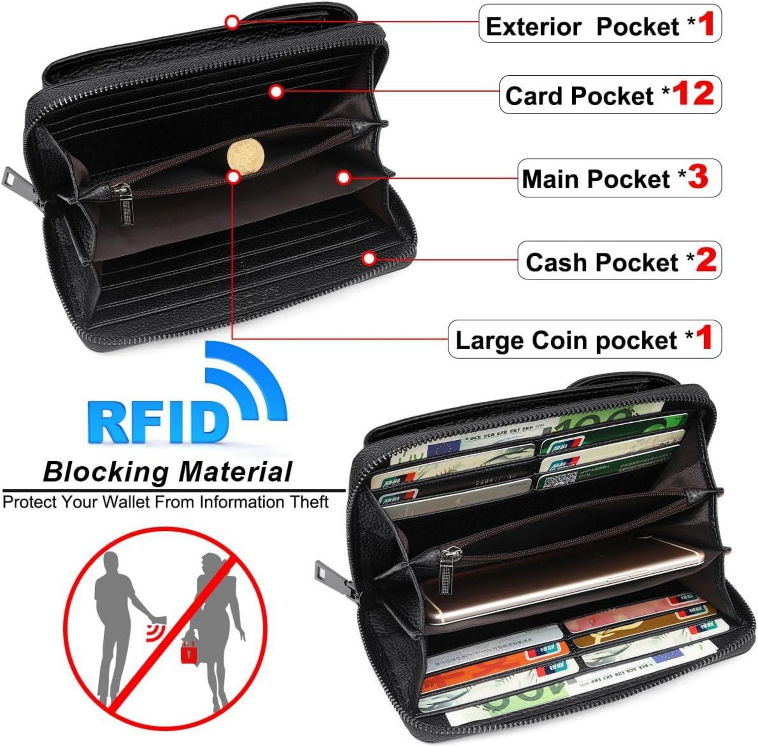 Handytasche Damen RFID Leder Umhängetasche Schultertasche 12