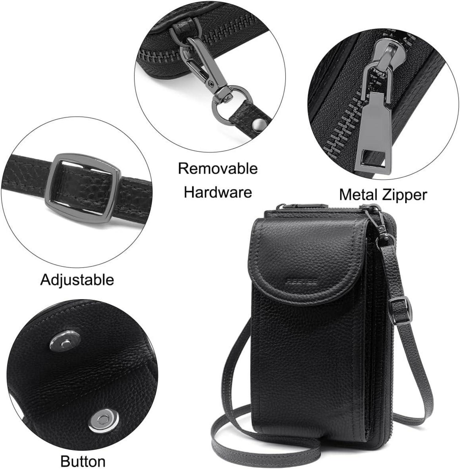 Damen Handytasche Umhängetasche RFID Schutz Leder Schwarz