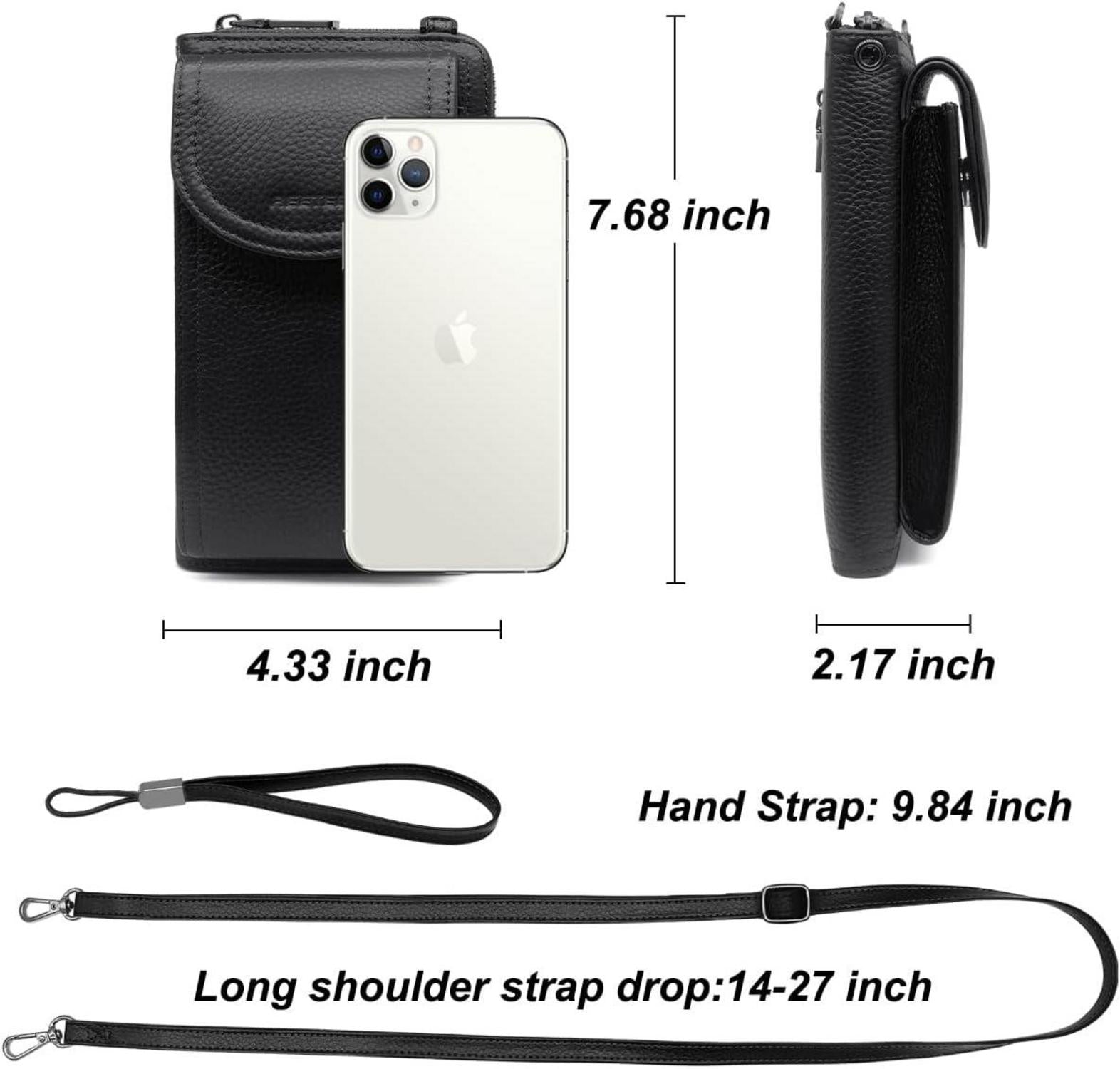 Damen Handytasche Umhängetasche RFID Schutz Leder Schwarz