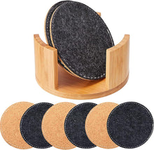 Untersetzer Filz Kork 8er Set Bambusbox Grau rund Glas Tassen Wein