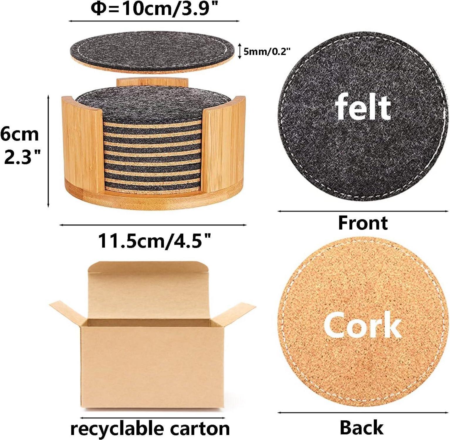 Filz Untersetzer Set 8er Bambusbox Kork Glasuntersetzer Grau