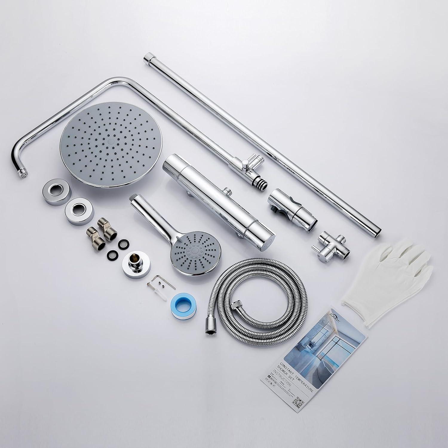 Auralum Duscharmatur Thermostat Höhenverstellbar Regendusche Handbrause