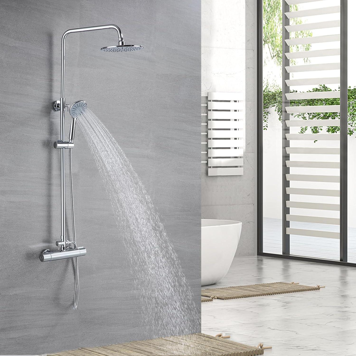 Auralum Duscharmatur Thermostat Edelstahl Höhenverstellbar Regendusche Kopfbrause Handbrause
