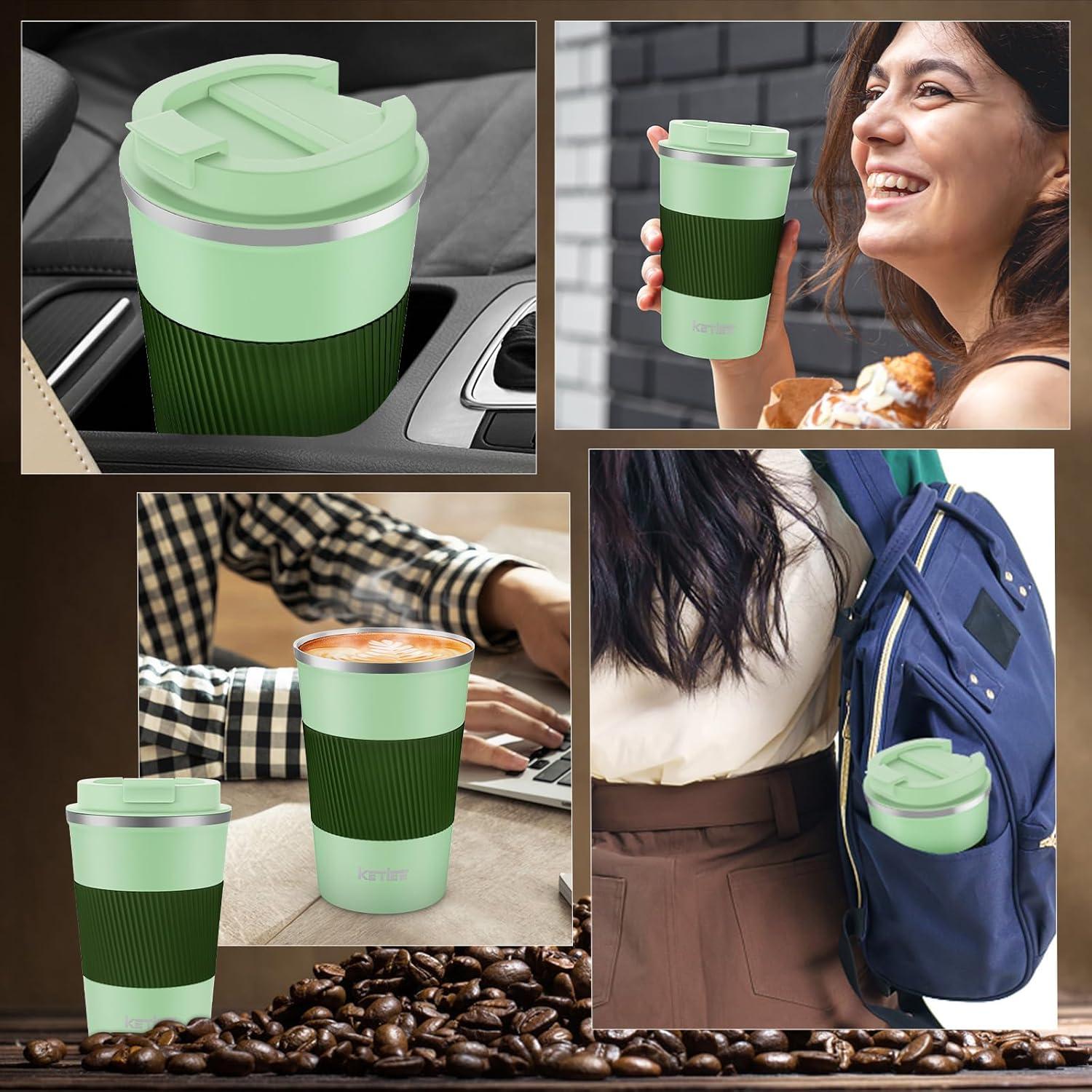 KETIEE Kaffeebecher to go 380ml Thermobecher doppelwandig Grün