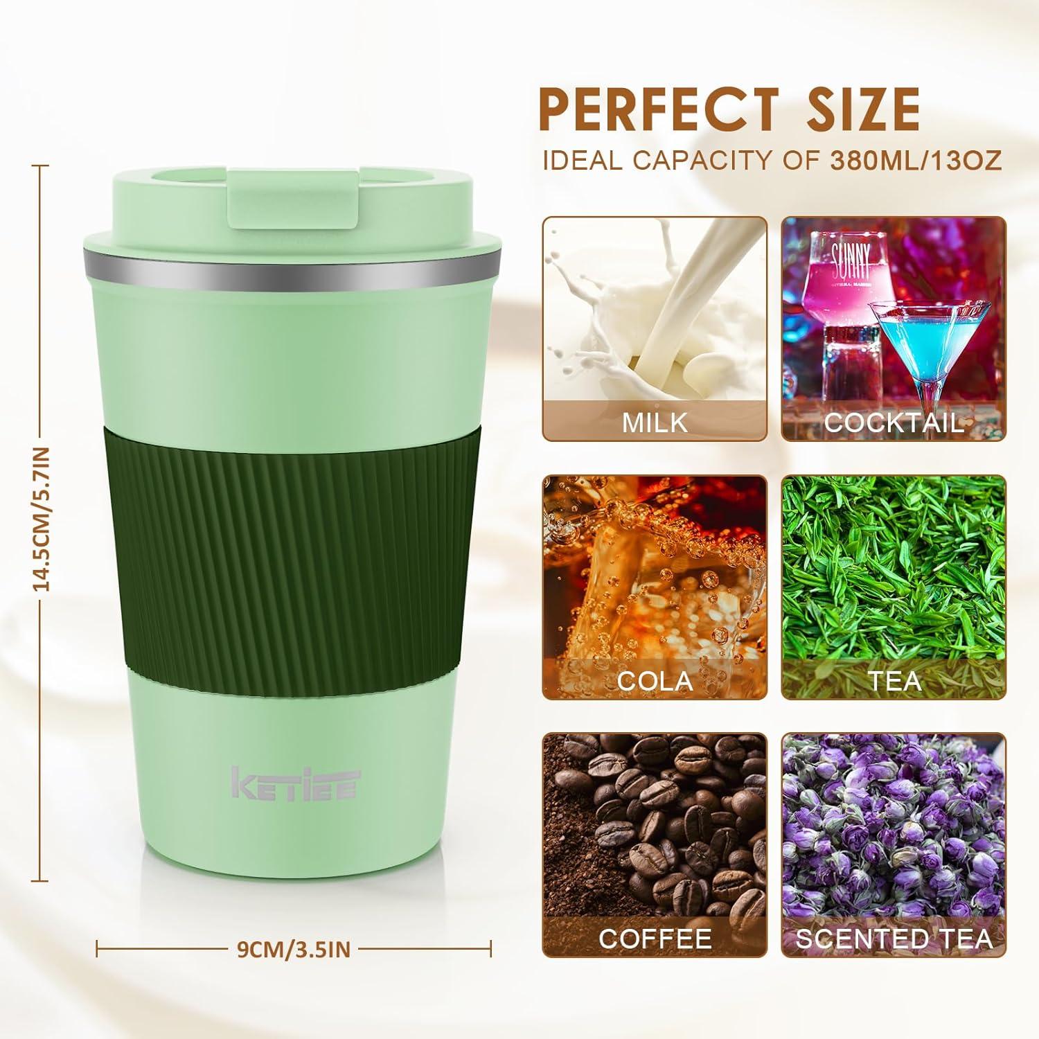 KETIEE Kaffeebecher to go 380ml Thermobecher doppelwandig Grün