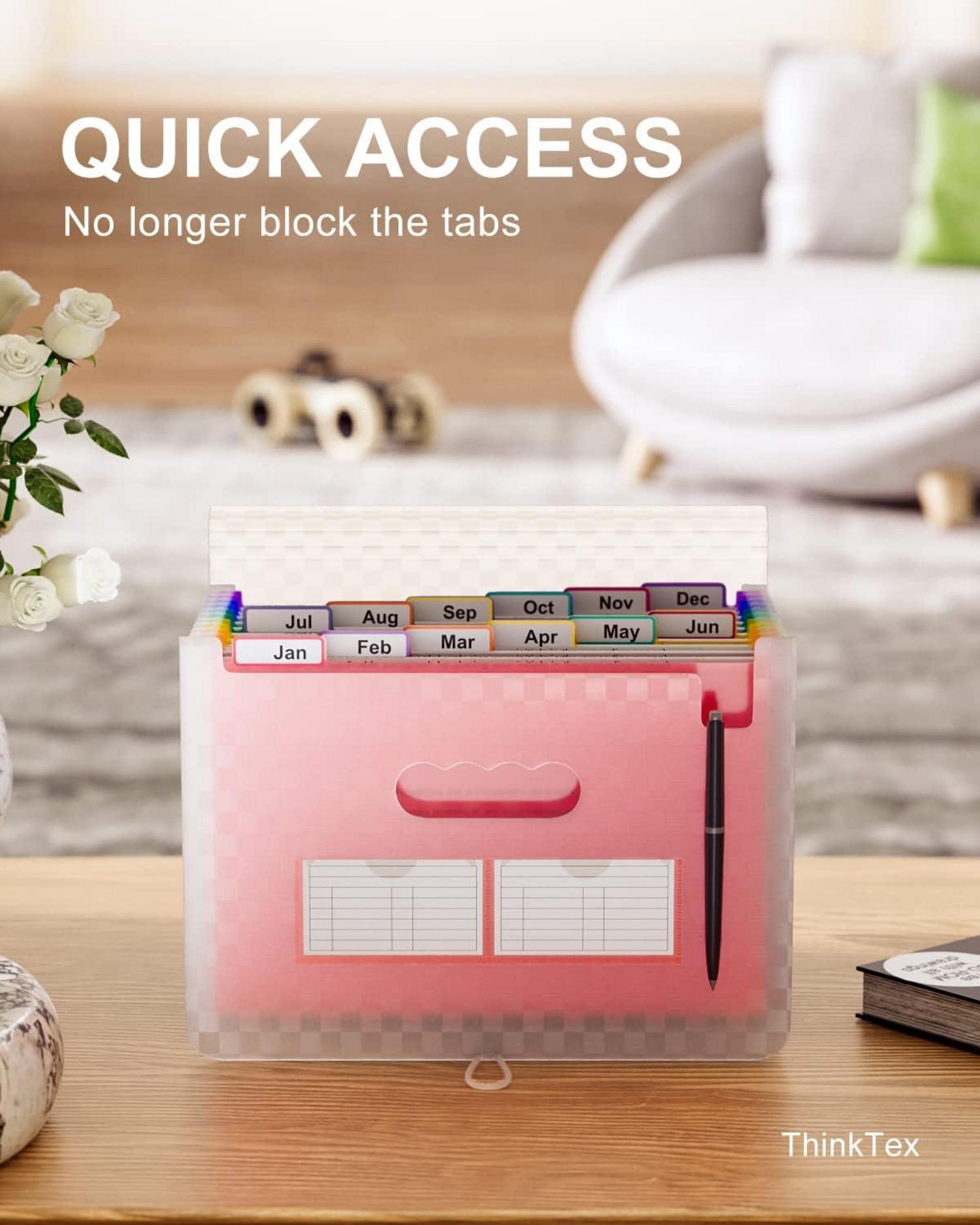 12-Fächer-Aktenordner mit erweiterbarem monatlichem Organizer - Pink A4