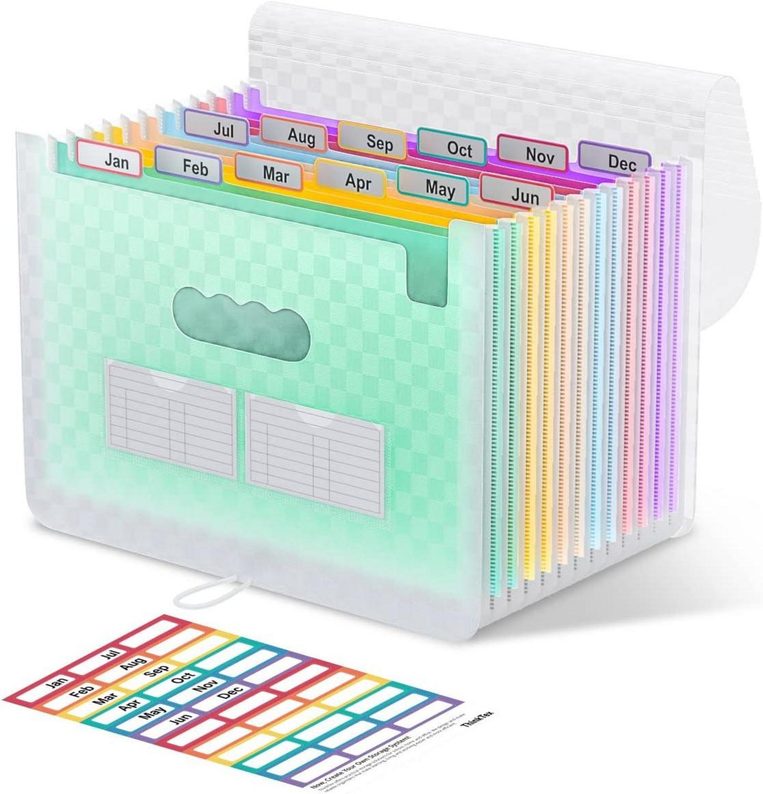 12-Fächer erweiterbarer Aktenordner bunte Register A4-grün
