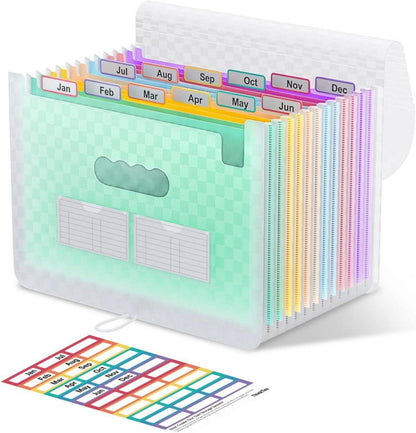 12-Fächer erweiterbarer Aktenordner bunte Register A4-grün